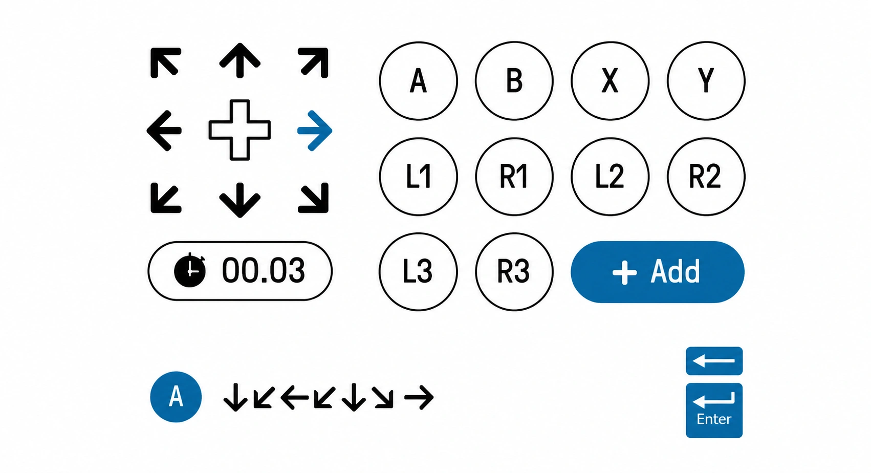 Controller button layout used to visualize input timing patterns for macro detection